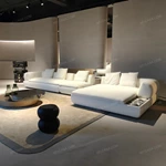 Modern L-Shaped Modular Boucle Sectional Sofa with Inset Marble Side Tables & Rounded Armrest Design